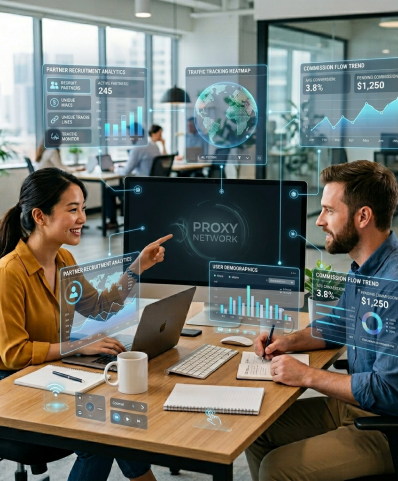 Affiliate partners reviewing ProxyGen analytics dashboard