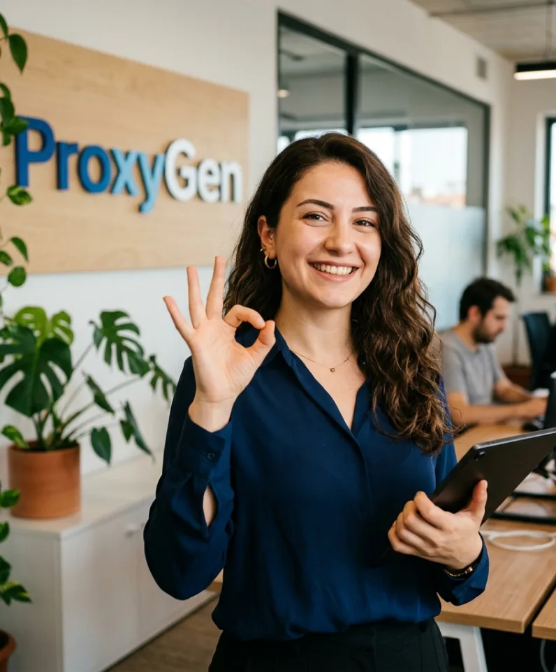 Smiling ProxyGen team member at the office